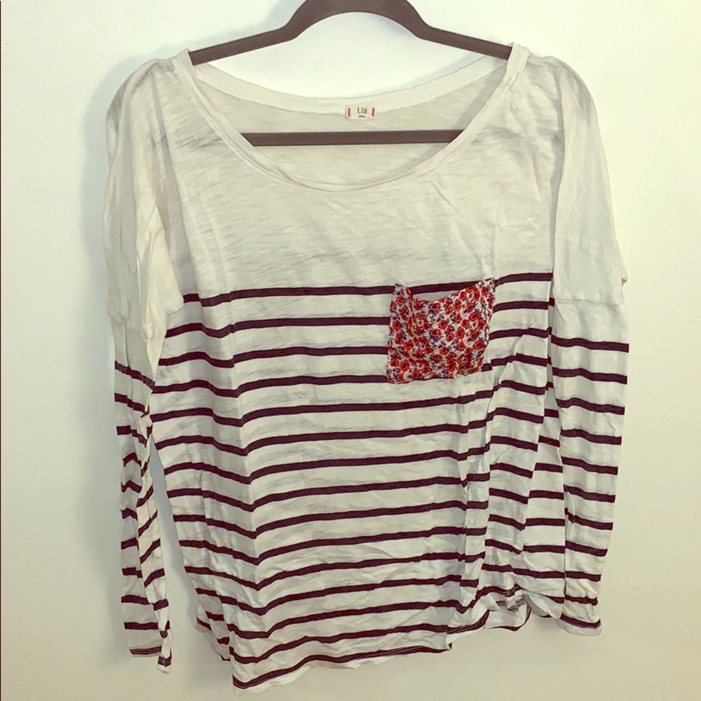 Striped long sleeve shirt with floral pocket